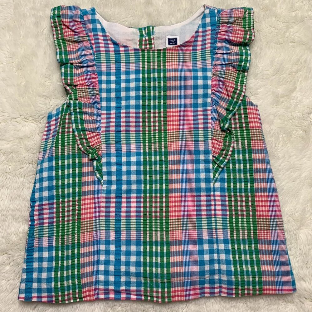 Janie and Jack Little Girls Plaid Multicolor Sleeveless Button Down Blouse 4Y